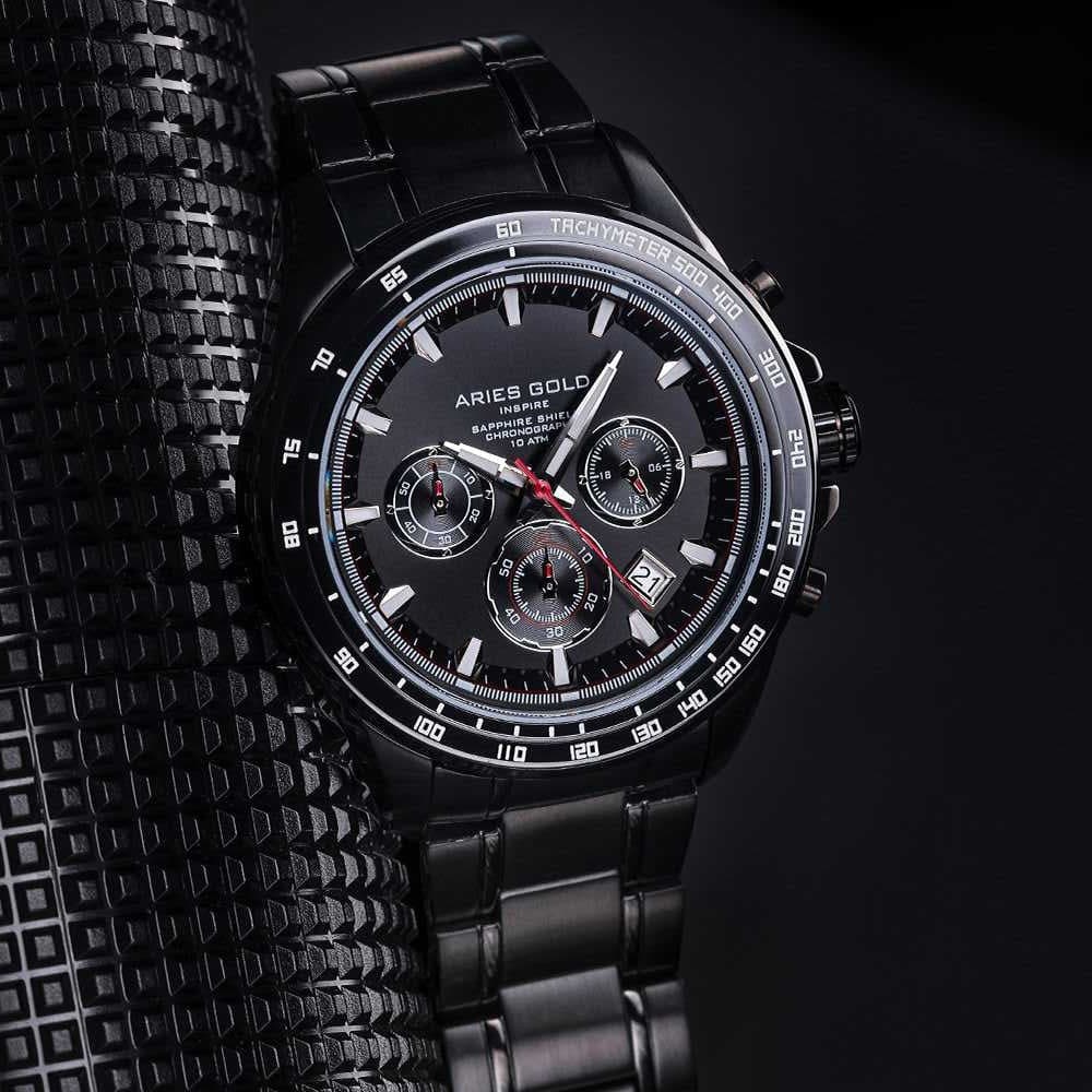 ARIES GOLD DRIFTER CHRONOGRAPH BLACK STAINLESS STEEL G 7001 BK-BK MEN'S WATCH - H2 Hub Watches