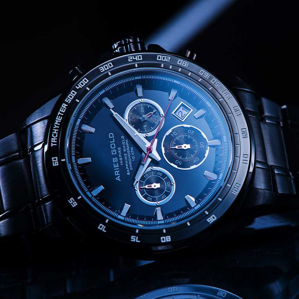 ARIES GOLD DRIFTER CHRONOGRAPH BLACK STAINLESS STEEL G 7001 BK-BK MEN'S WATCH - H2 Hub Watches