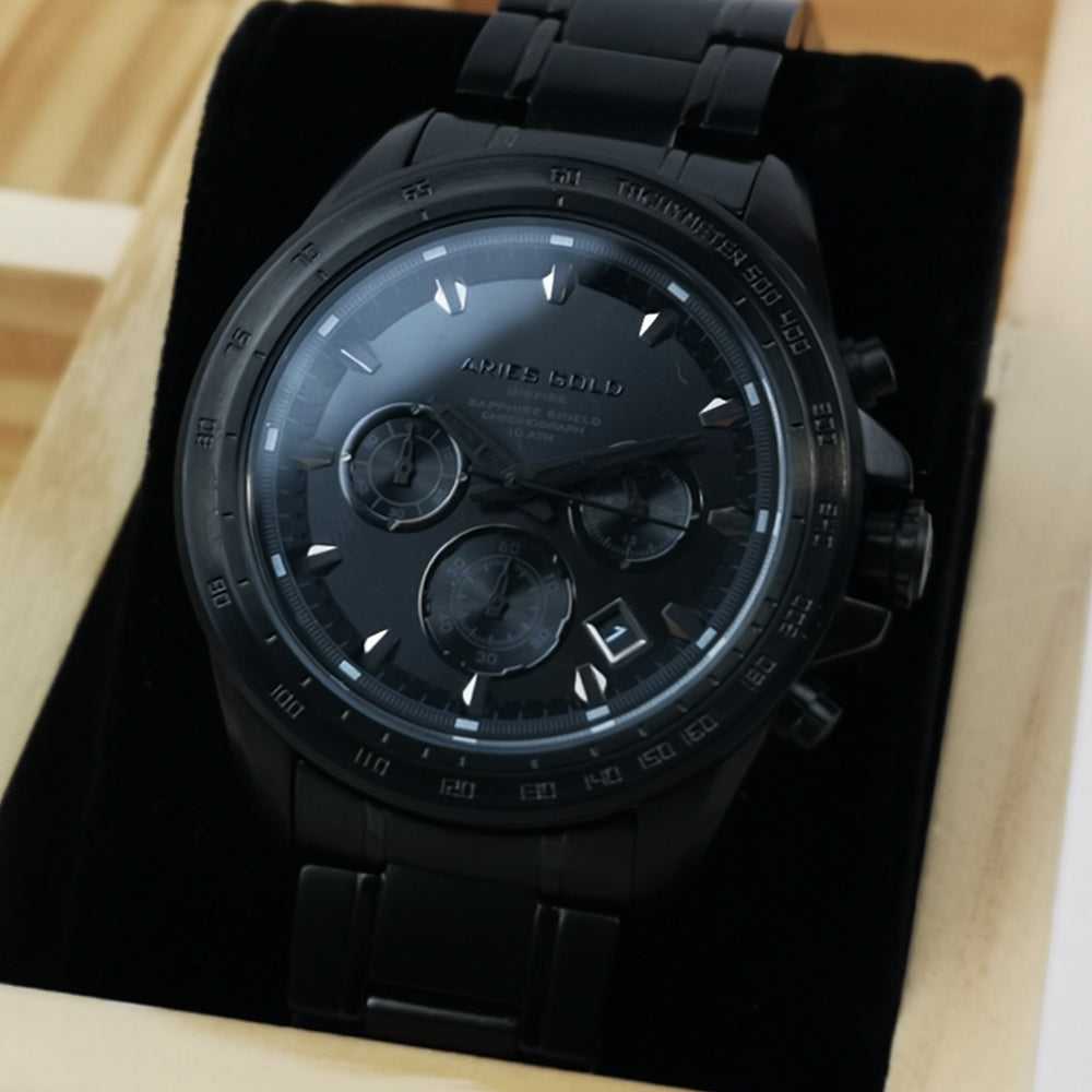 ARIES GOLD DRIFTER CHRONOGRAPH BLACK STAINLESS STEEL BLACK-OUT G 7001 BK-OUT MEN'S WATCH - H2 Hub Watches