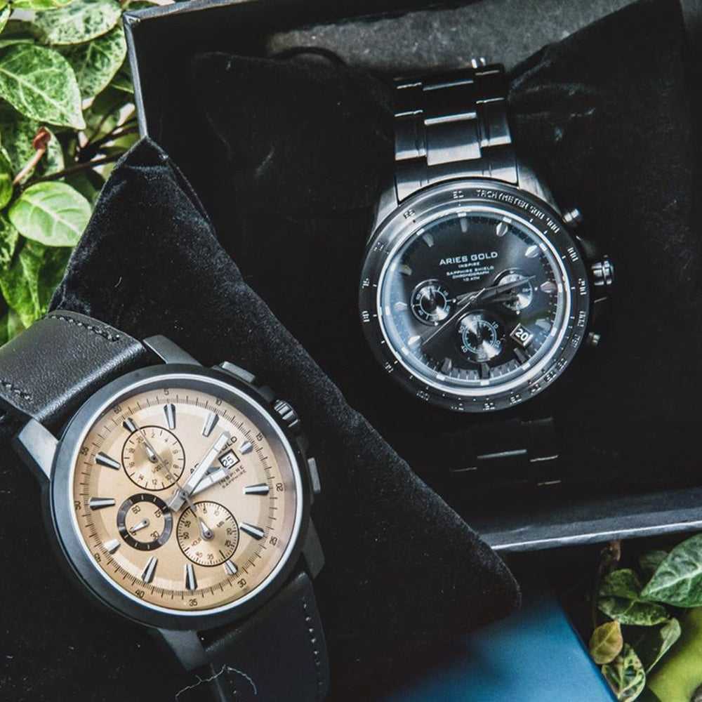 ARIES GOLD DRIFTER CHRONOGRAPH BLACK STAINLESS STEEL BLACK-OUT G 7001 BK-OUT MEN'S WATCH - H2 Hub Watches