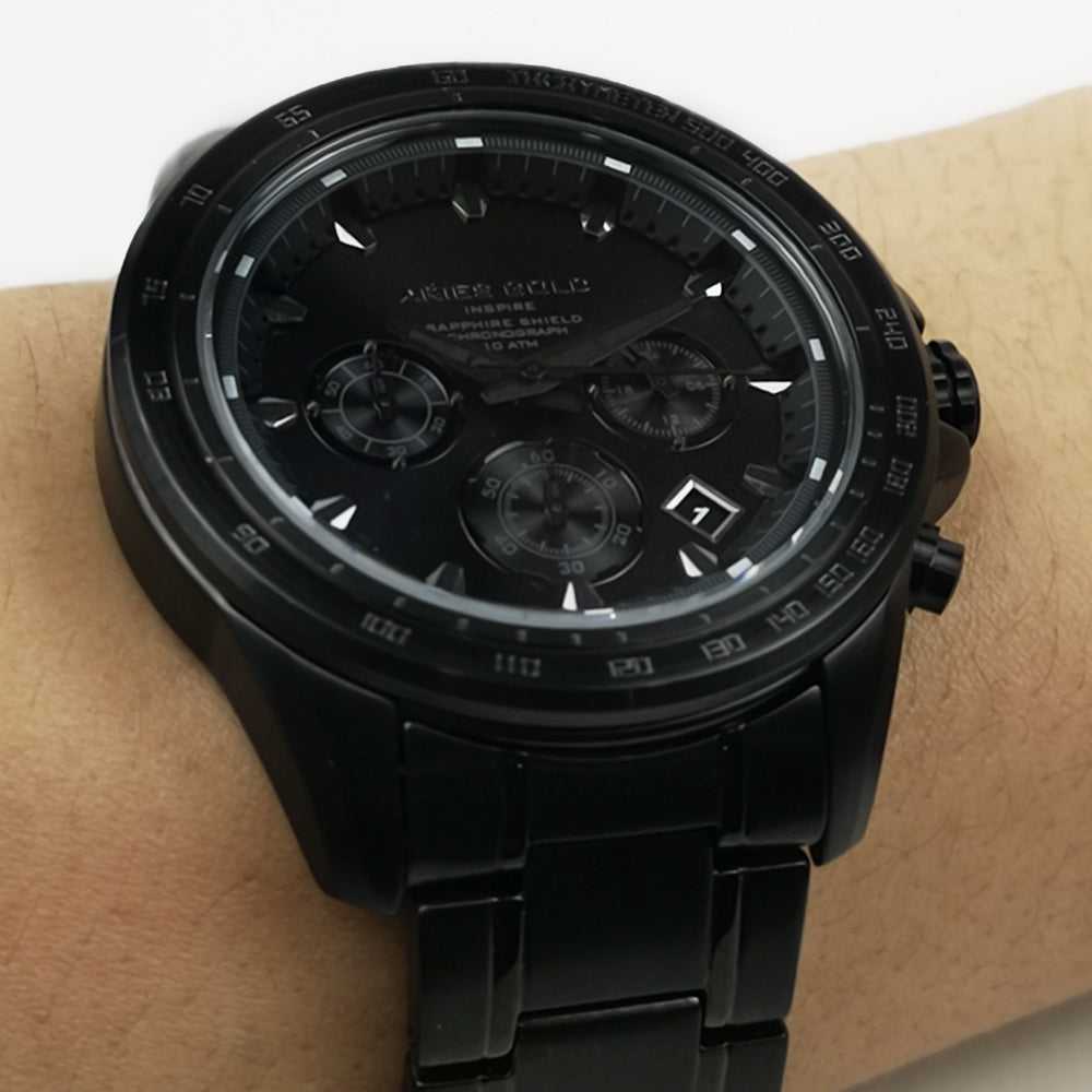 ARIES GOLD DRIFTER CHRONOGRAPH BLACK STAINLESS STEEL BLACK-OUT G 7001 BK-OUT MEN'S WATCH - H2 Hub Watches