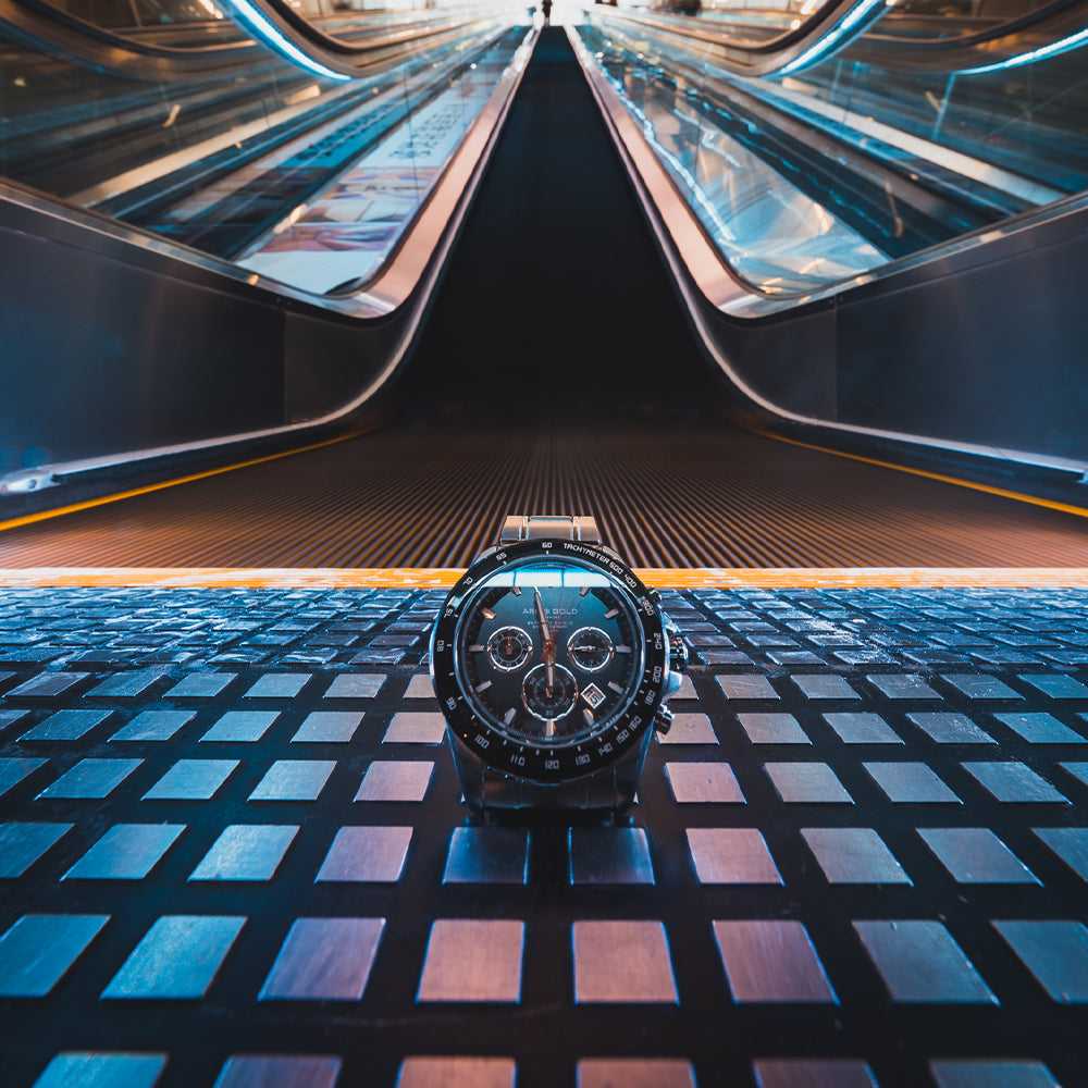 ARIES GOLD DRIFTER CHRONOGRAPH SILVER STAINLESS STEEL G 7001 SBK-BK MEN'S WATCH - H2 Hub Watches