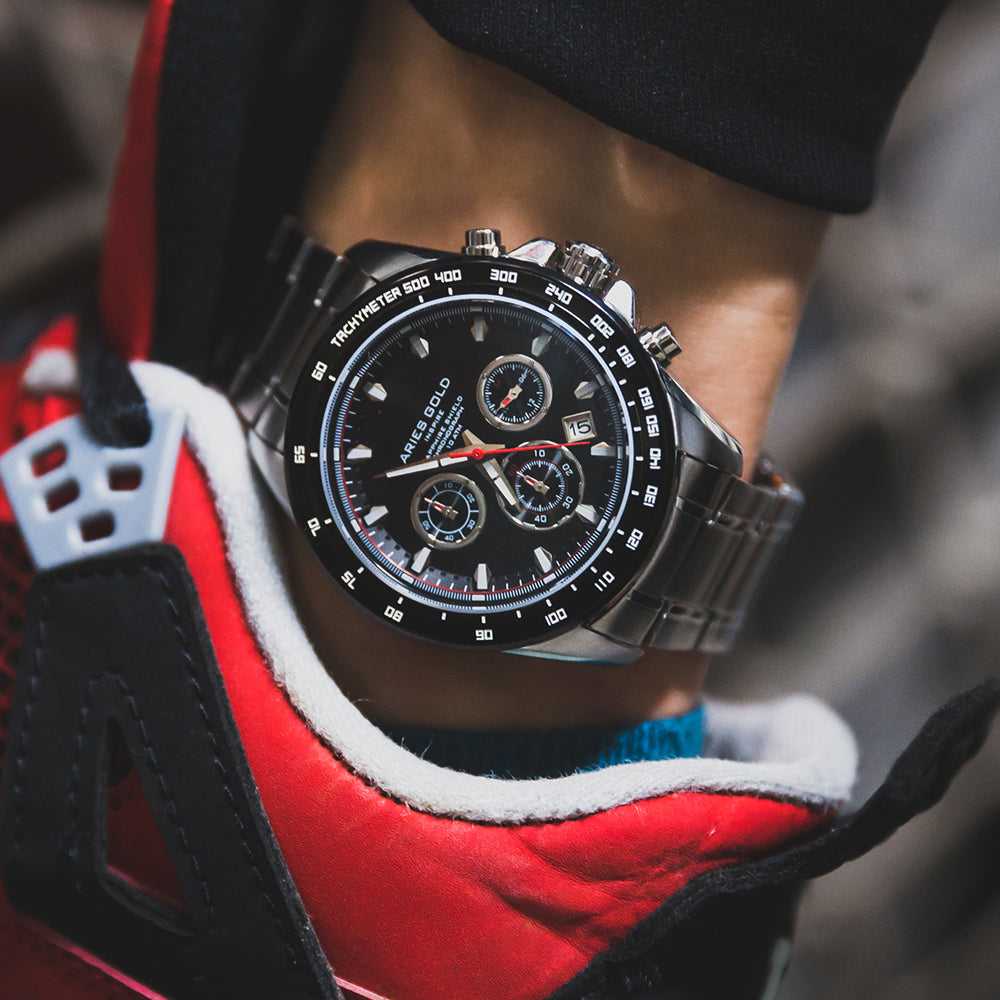 ARIES GOLD DRIFTER CHRONOGRAPH SILVER STAINLESS STEEL G 7001 SBK-BK MEN'S WATCH - H2 Hub Watches