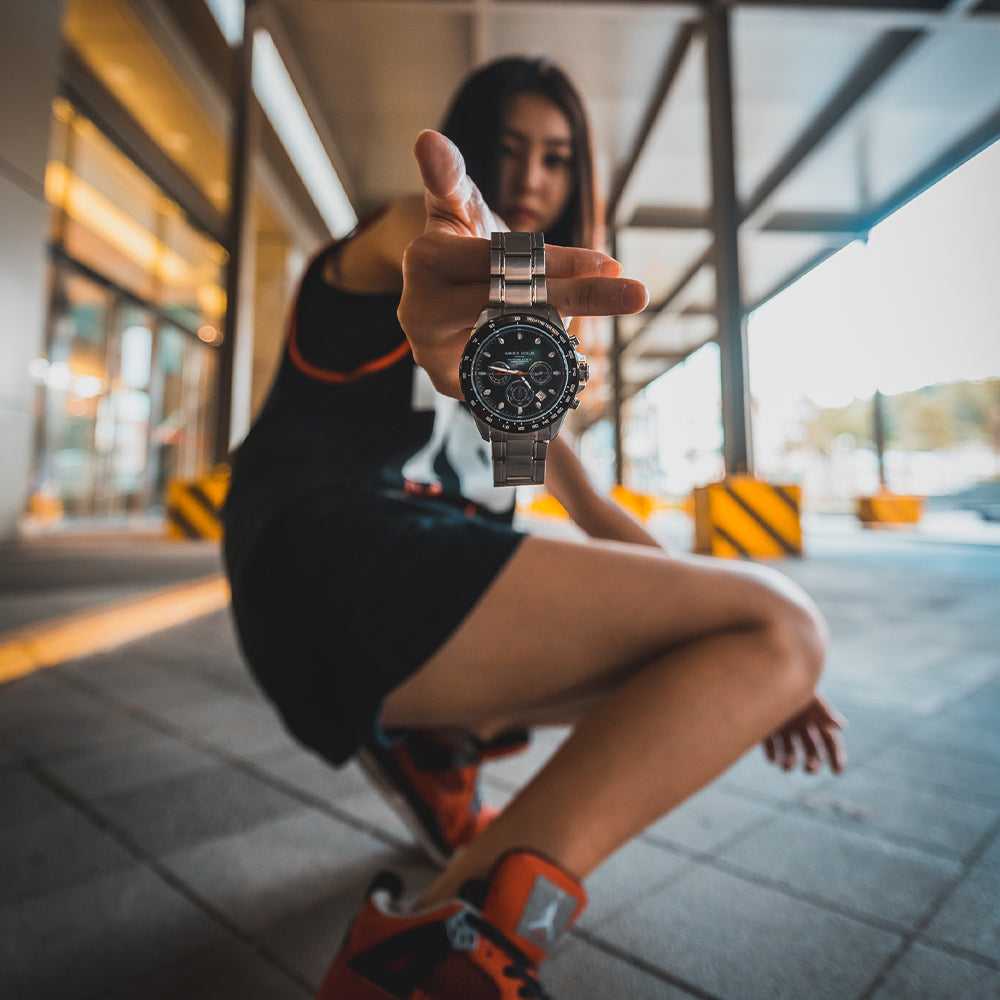 ARIES GOLD DRIFTER CHRONOGRAPH SILVER STAINLESS STEEL G 7001 SBK-BK MEN'S WATCH - H2 Hub Watches