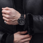ARIES GOLD CHRONOGRAPH JOLTER BLACK STAINLESS STEEL G 7008 BK-BK LEATHER STRAP MEN'S WATCH - H2 Hub Watches