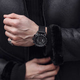 ARIES GOLD CHRONOGRAPH JOLTER BLACK STAINLESS STEEL G 7008 BK-BK LEATHER STRAP MEN'S WATCH - H2 Hub Watches