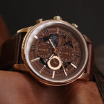 ARIES GOLD BELFAST MOON G 7013 RG-CF MEN'S LEATHER WATCH - H2 Hub Watches