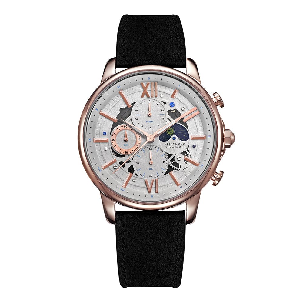 ARIES GOLD BELFAST MOON G 7013 RG-W LEATHER MEN'S WATCH - H2 Hub Watches