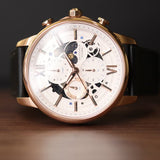 ARIES GOLD BELFAST MOON G 7013 RG-W LEATHER MEN'S WATCH - H2 Hub Watches