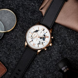 ARIES GOLD BELFAST MOON G 7013 RG-W LEATHER MEN'S WATCH - H2 Hub Watches