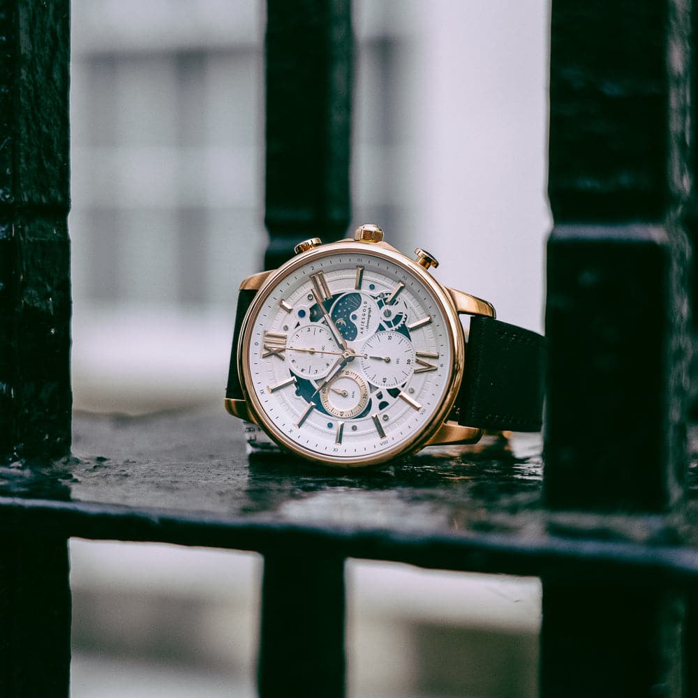 ARIES GOLD BELFAST MOON G 7013 RG-W LEATHER MEN'S WATCH - H2 Hub Watches