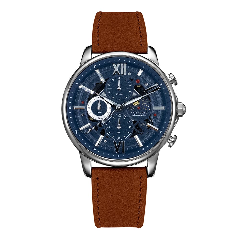 ARIES GOLD BELFAST MOON G 7013 S-BU MEN'S LEATHER WATCH - H2 Hub Watches
