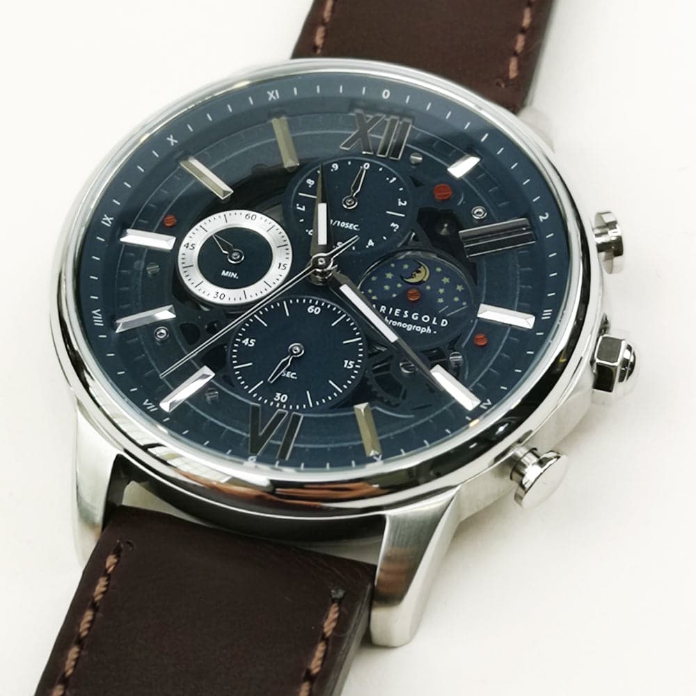 ARIES GOLD BELFAST MOON G 7013 S-BU MEN'S LEATHER WATCH - H2 Hub Watches