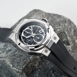 ARIES GOLD KING SILVER STAINLESS STEEL G 7311 S-BKS HI-TECH BLACK SYNTHETIC STRAP MEN'S WATCH - H2 Hub Watches