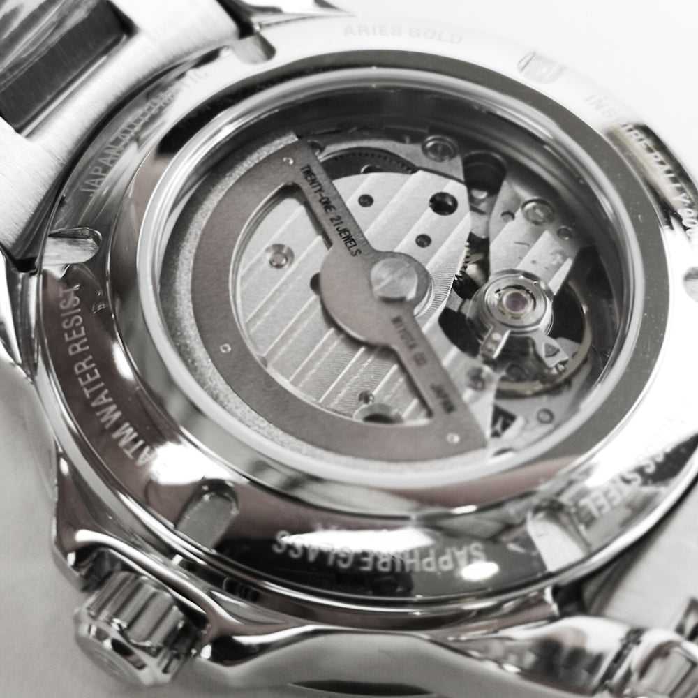 ARIES GOLD AUTOMATIC INFINUM FORZA SILVER STAINLESS STEEL G 9001 S-BU MEN'S WATCH - H2 Hub Watches
