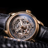 ARIES GOLD AUTOMATIC INFINUM EL TORO GOLD STAINLESS STEEL G 9005A G-BK BLACK LEATHER STRAP MEN'S WATCH