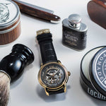 ARIES GOLD AUTOMATIC INFINUM EL TORO GOLD STAINLESS STEEL G 9005 G-BK BLACK LEATHER STRAP MEN'S WATCH - H2 Hub Watches