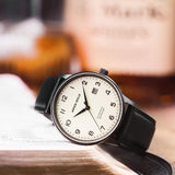 ARIES GOLD AUTOMATIC INFINUM ODYSSEY BLACK STAINLESS STEEL G 9010 BK-BEI LEATHER STRAP MEN'S WATCH