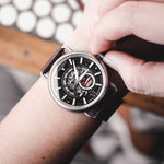 ARIES GOLD AUTOMATIC ROCKY LIMITED EDITION INVINCIBLE SILVER STAINLESS STEEL G 9013 S-BK LEATHER STRAP MEN'S WATCH - H2 Hub Watches