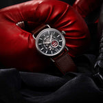 ARIES GOLD AUTOMATIC ROCKY LIMITED EDITION INVINCIBLE SILVER STAINLESS STEEL G 9013 S-BK LEATHER STRAP MEN'S WATCH - H2 Hub Watches
