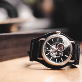 ARIES GOLD AUTOMATIC ROCKY LIMITED EDITION INVINCIBLE SILVER STAINLESS STEEL G 9013 S-BK LEATHER STRAP MEN'S WATCH - H2 Hub Watches