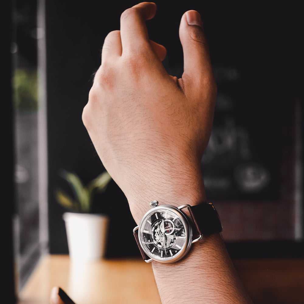 ARIES GOLD AUTOMATIC ROCKY LIMITED EDITION INVINCIBLE SILVER STAINLESS STEEL G 9013 S-BK LEATHER STRAP MEN'S WATCH - H2 Hub Watches