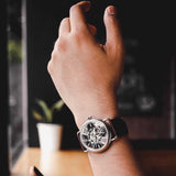 ARIES GOLD AUTOMATIC ROCKY LIMITED EDITION INVINCIBLE SILVER STAINLESS STEEL G 9013 S-BK LEATHER STRAP MEN'S WATCH - H2 Hub Watches