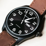 ARIES GOLD AUTOMATIC ESCALATE BLACK STAINLESS STEEL G 9017 BK-BK BROWN LEATHER STRAP MEN'S WATCH - H2 Hub Watches