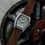 ARIES GOLD AUTOMATIC INFINUM CRUISER SILVER STAINLESS STEEL G 9018 S-GY BROWN LEATHER STRAP MEN'S WATCH - H2 Hub Watches