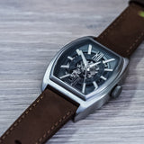 ARIES GOLD AUTOMATIC INFINUM CRUISER SILVER STAINLESS STEEL G 9018 S-GY BROWN LEATHER STRAP MEN'S WATCH - H2 Hub Watches