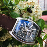 ARIES GOLD AUTOMATIC INFINUM CRUISER SILVER STAINLESS STEEL G 9018 S-GY BROWN LEATHER STRAP MEN'S WATCH - H2 Hub Watches