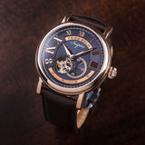 ARIES GOLD AUTOMATIC INSPIRE GAUNTLET VINTAGE ROSE GOLD STAINLESS STEEL G 903 RG-BU BROWN LEATHER STRAP MEN'S WATCH - H2 Hub Watches