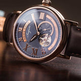 ARIES GOLD AUTOMATIC INSPIRE GAUNTLET VINTAGE ROSE GOLD STAINLESS STEEL G 903 RG-BU BROWN LEATHER STRAP MEN'S WATCH - H2 Hub Watches