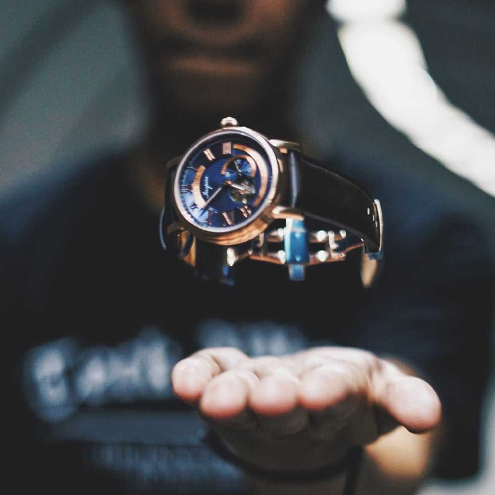ARIES GOLD AUTOMATIC INSPIRE GAUNTLET VINTAGE ROSE GOLD STAINLESS STEEL G 903 RG-BU BROWN LEATHER STRAP MEN'S WATCH - H2 Hub Watches