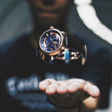 ARIES GOLD AUTOMATIC INSPIRE GAUNTLET VINTAGE ROSE GOLD STAINLESS STEEL G 903 RG-BU BROWN LEATHER STRAP MEN'S WATCH - H2 Hub Watches