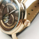 ARIES GOLD AUTOMATIC INSPIRE GAUNTLET VINTAGE ROSE GOLD STAINLESS STEEL G 903 RG-CF BROWN LEATHER STRAP MEN'S WATCH - H2 Hub Watches