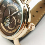 ARIES GOLD AUTOMATIC INSPIRE GAUNTLET VINTAGE ROSE GOLD STAINLESS STEEL G 903 RG-CF BROWN LEATHER STRAP MEN'S WATCH - H2 Hub Watches