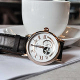 ARIES GOLD AUTOMATIC INSPIRE GAUNTLET VINTAGE ROSE GOLD STAINLESS STEEL G 903 RG-W BROWN LEATHER STRAP MEN'S WATCH - H2 Hub Watches
