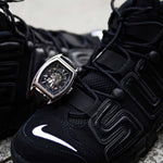 ARIES GOLD AUTOMATIC INFINUM CRUISER SILVER STAINLESS STEEL G 901 S-BKR BLACK LEATHER STRAP MEN'S WATCH - H2 Hub Watches