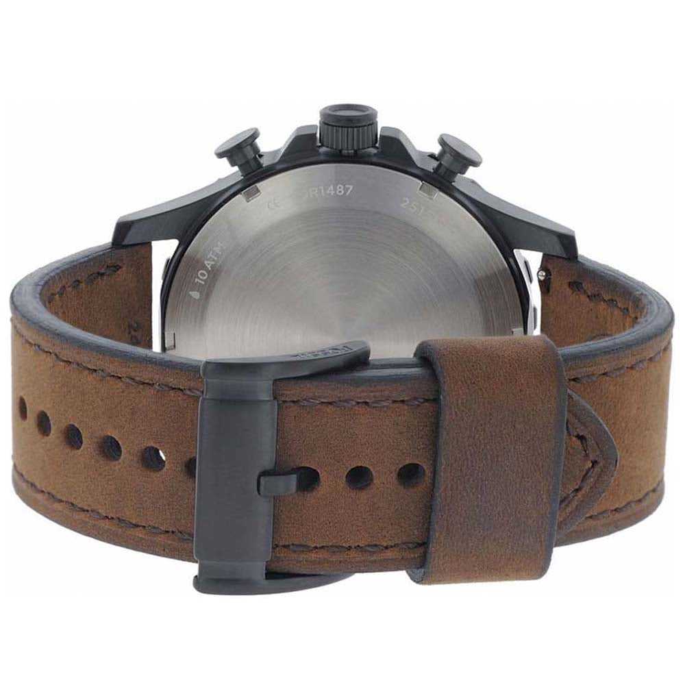 FOSSIL NATE CHRONOGRAPH BLACK STAINLESS STEEL JR1487 BROWN LEATHER STRAP MEN'S WATCH - H2 Hub Watches