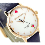 KATE SPADE QUARTZ NEW YORK 5 O'CLOCK METRO GOLD STAINLESS STEEL KSW1040 BLUE LEATHER STRAP WOMEN'S WATCH - H2 Hub Watches