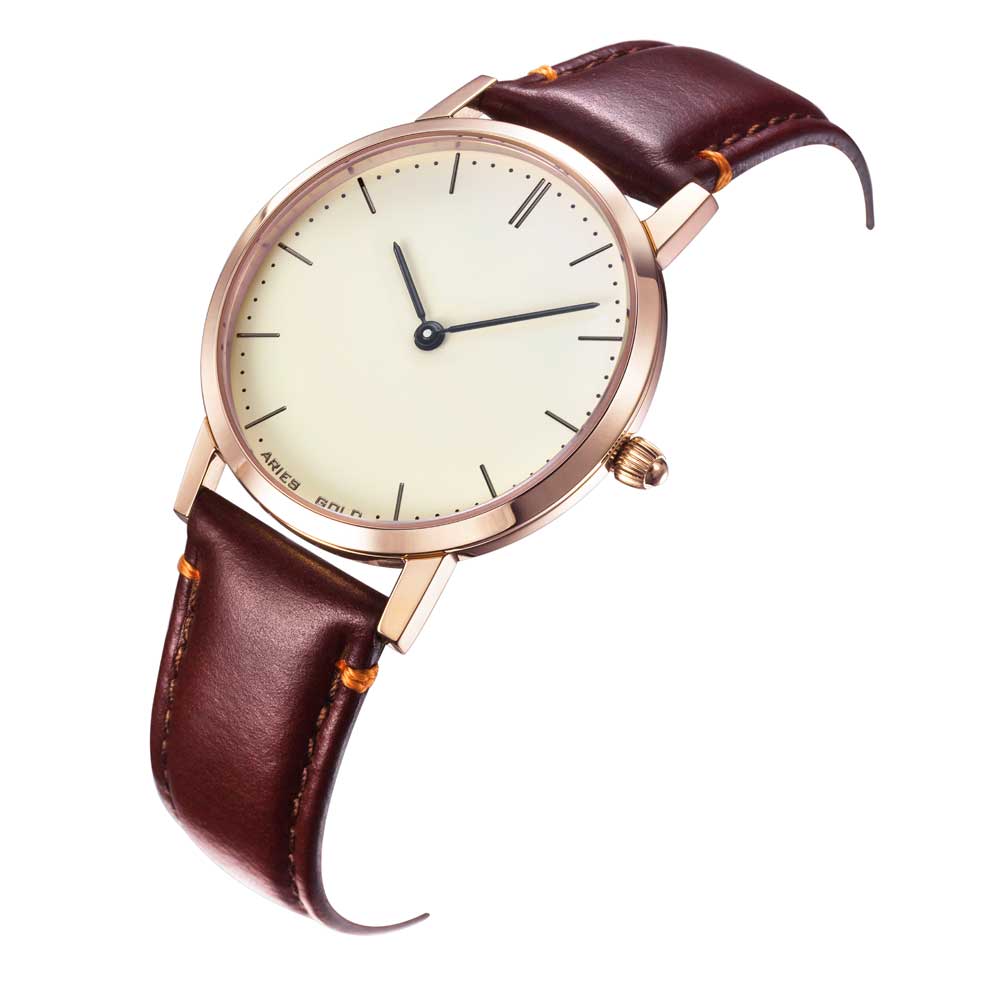 ARIES GOLD URBAN TANGO ROSE GOLD STAINLESS STEEL L 1008 RG-BEI BROWN LEATHER STRAP WOMEN'S WATCH - H2 Hub Watches