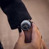 ARIES GOLD URBAN ETERNAL BLACK STAINLESS STEEL L 1028 BKG-BKG BLACK LEATHER STRAP WOMEN'S WATCH - H2 Hub Watches