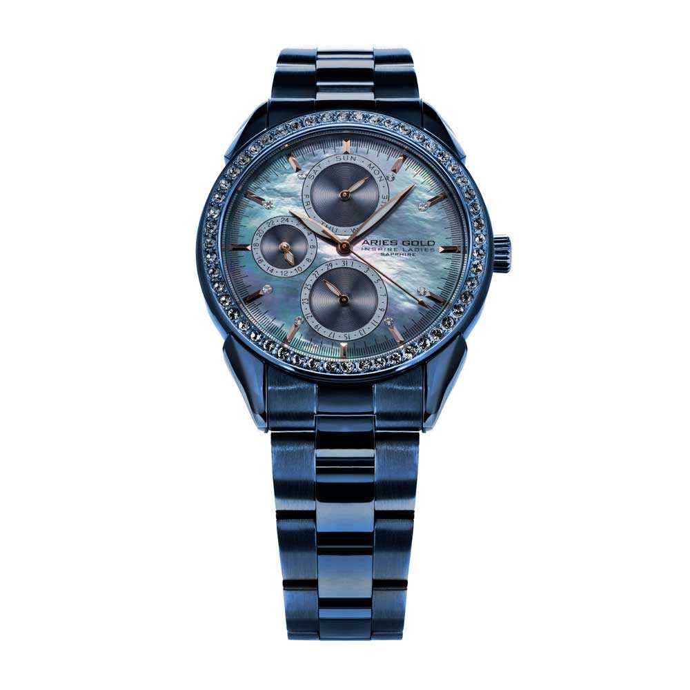ARIES GOLD PEARL BLUE STAINLESS STEEL L 1156A BU-MOP CERAMIC STRAP WOMEN'S WATCH - H2 Hub Watches