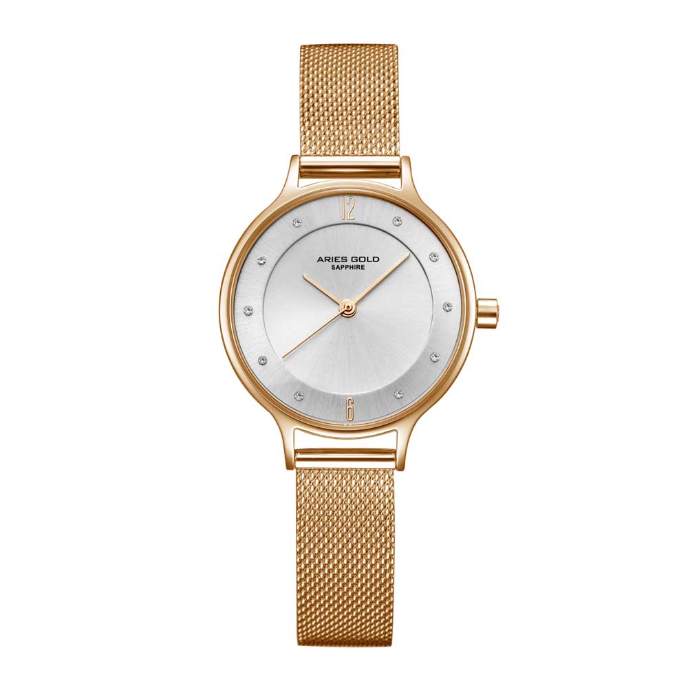 ARIES GOLD ENCHANT GOLD STAINLESS STEEL L 5033Z G-W MESH STRAP WOMEN'S WATCH - H2 Hub Watches