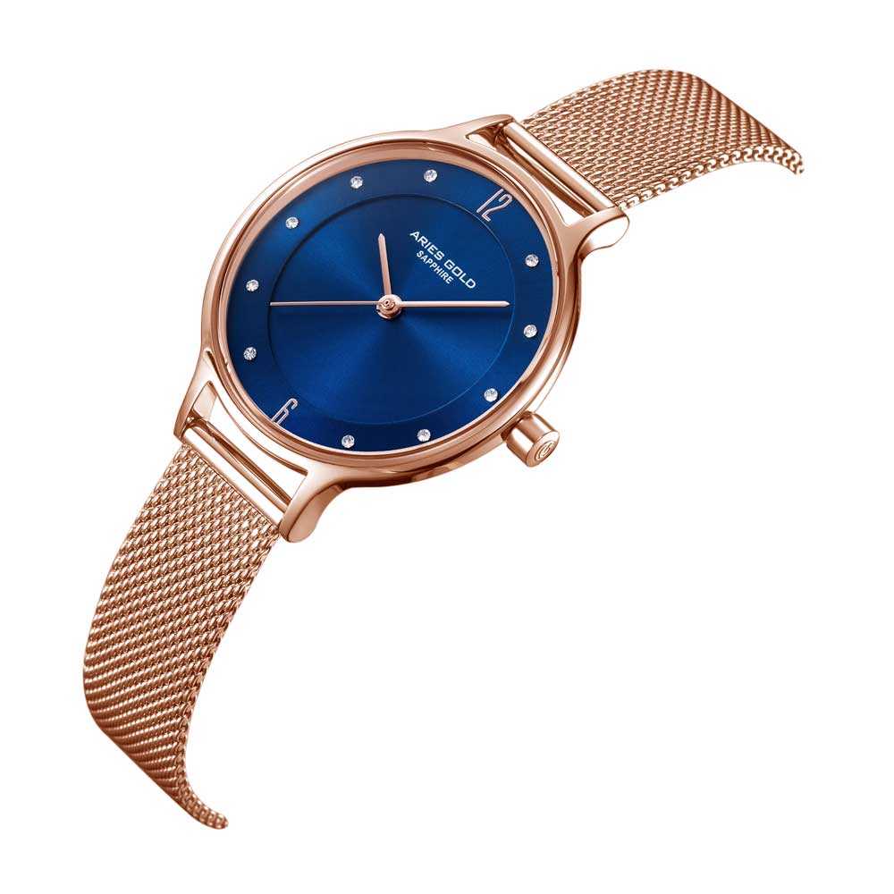 ARIES GOLD ENCHANT ROSE GOLD STAINLESS STEEL L 5033Z RG-BU MESH STRAP WOMEN'S WATCH - H2 Hub Watches