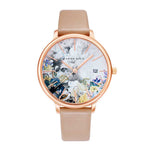 ARIES GOLD ENCHANT FLEUR ROSE GOLD STAINLESS STEEL L 5035 RG-GYFL LEATHER STRAP WOMEN'S WATCH - H2 Hub Watches