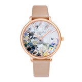 ARIES GOLD ENCHANT FLEUR ROSE GOLD STAINLESS STEEL L 5035 RG-GYFL LEATHER STRAP WOMEN'S WATCH - H2 Hub Watches