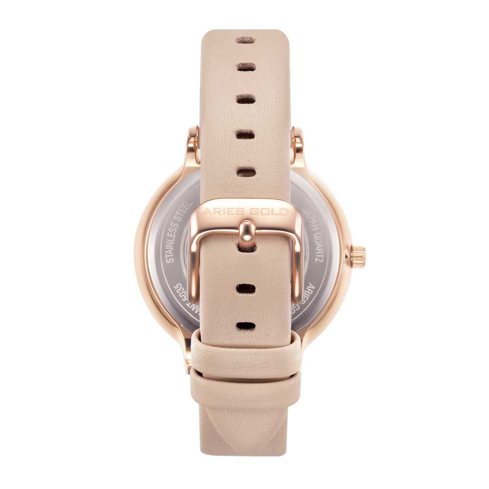 ARIES GOLD ENCHANT FLEUR ROSE GOLD STAINLESS STEEL L 5035 RG-GY LEATHER STRAP WOMEN'S WATCH - H2 Hub Watches