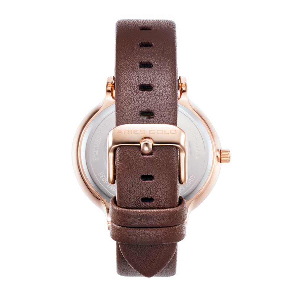 ARIES GOLD ENCHANT FLEUR ROSE GOLD STAINLESS STEEL L 5035 RG-MP LEATHER STRAP WOMEN'S WATCH - H2 Hub Watches